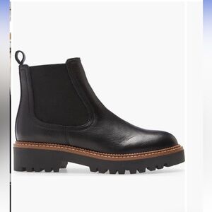 Caslon Black Leather Chelsea Lug Sole Booties with Brown welt